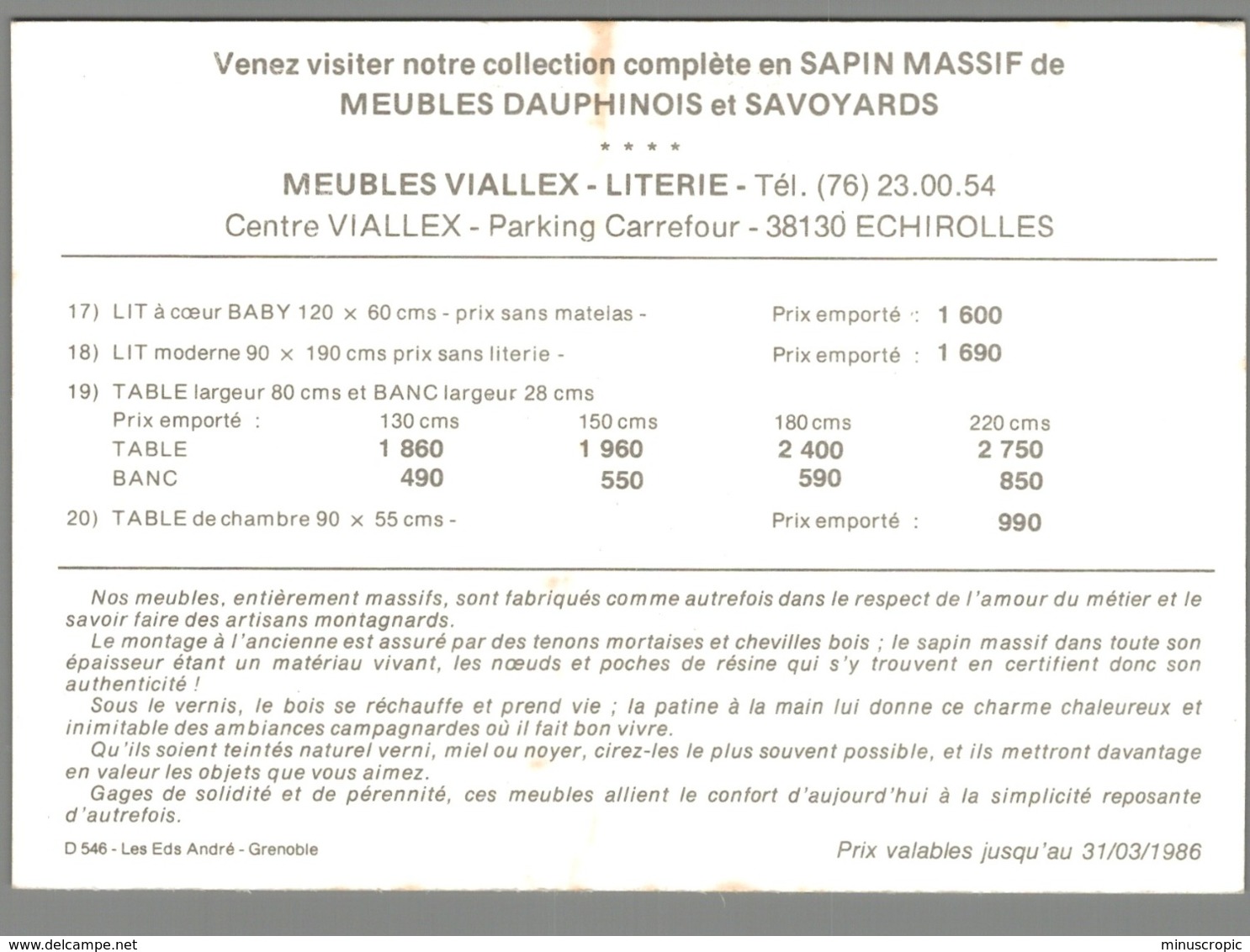 CPM 38 - Echirolles - Meubles Viallex - Carte Publicitaire - Echirolles