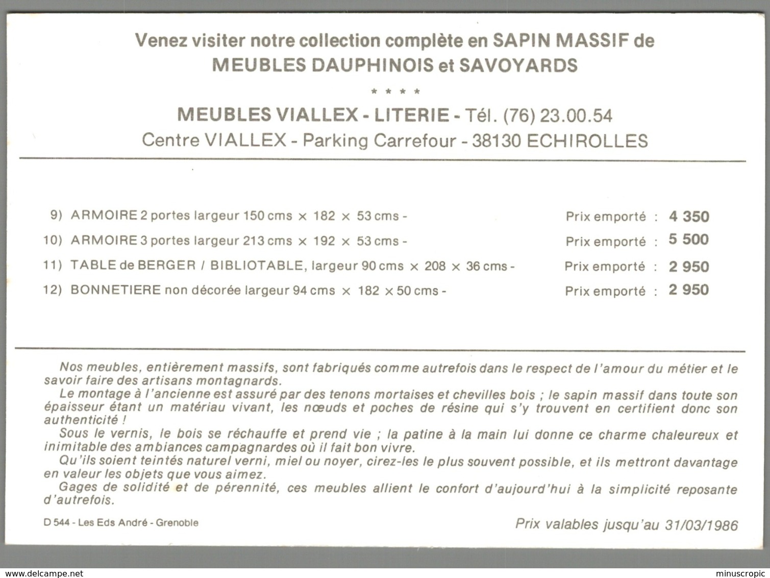 CPM 38 - Echirolles - Meubles Viallex - Carte Publicitaire - Echirolles