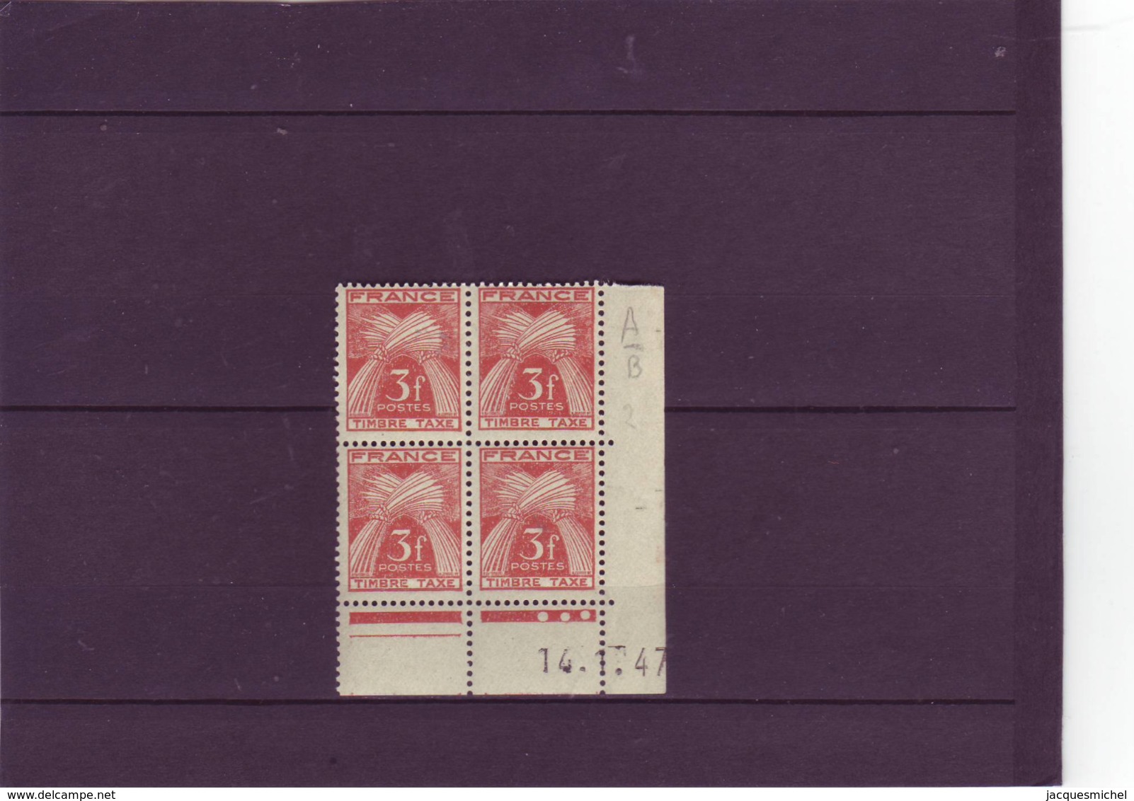 TIMBRE-TAXE N° 83 - 3F GERBES - A De A+B - 2° Tirage Du 13.1.47 Au15.1.47 - 14.1.1947 - - Postage Due