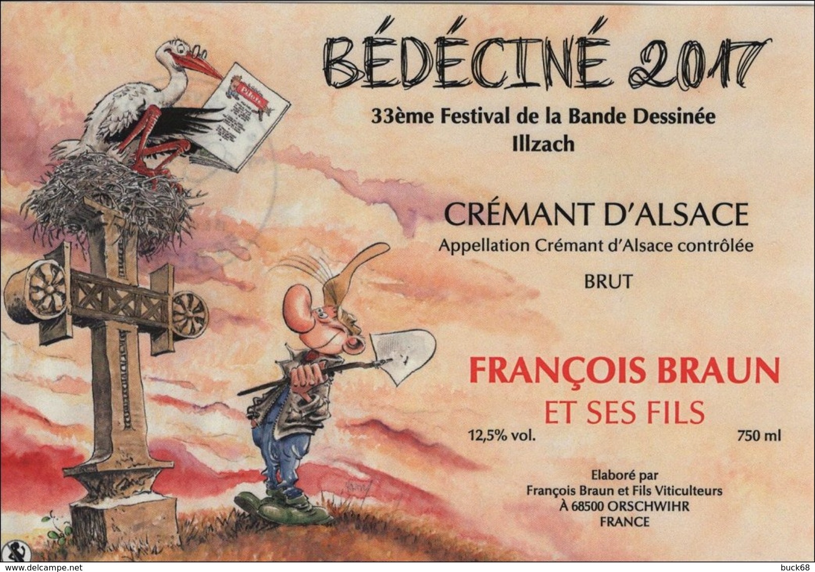BEDECINE 2017 ILLZACH & Marc HARDY : étiquette De Vin Crémant Du 33ème Festival D'Illzach Album Pierre Tombale BD Strip - Champagne