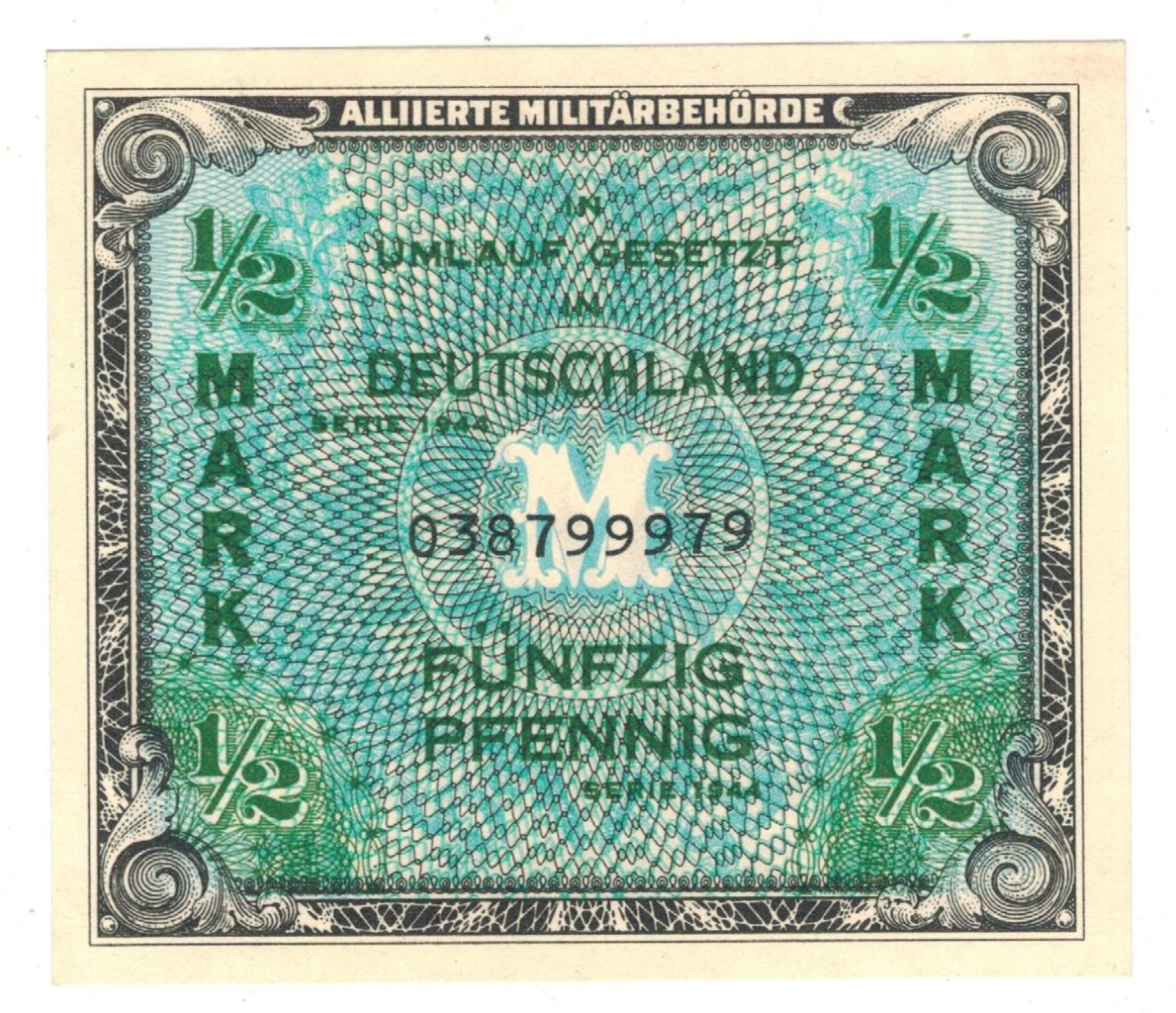 Germany Allied Occup. 1/2 Mk. 1944. P-191a. UNC. - 1/2 Mark