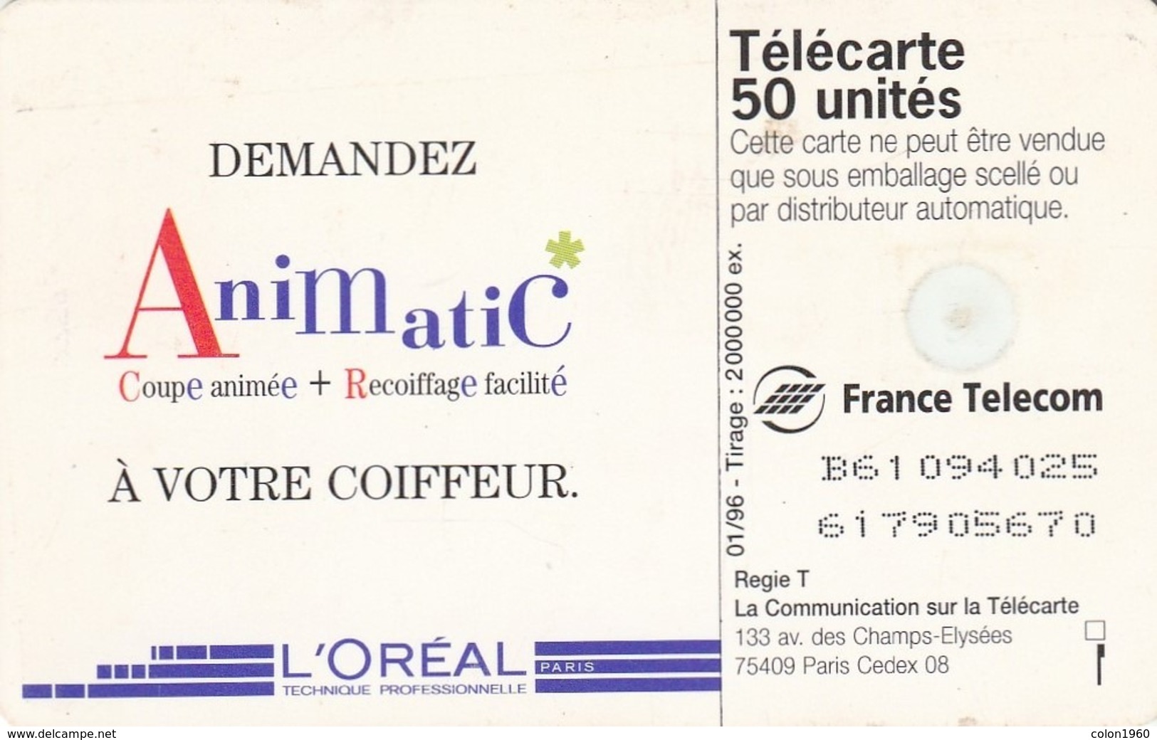 FRANCIA. (CHICAS). L'Oréal - Animatic (GEM1B Red), 50U. 0620B. 01/96. (001) - 1996