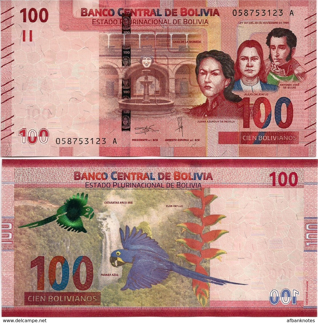 BOLIVIA       100 Bolivianos       P-New       L. 1986 (2019)       UNC  [Series A - Oberthur] - Bolivia