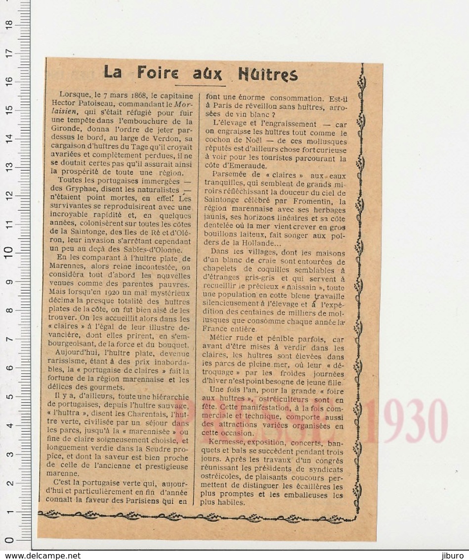 Presse 1930 Foire Aux Huitres Capitaine Hector Patoiseau Morlaisien Portugaise Claires Huitre Marennes 223CHV14 - Unclassified