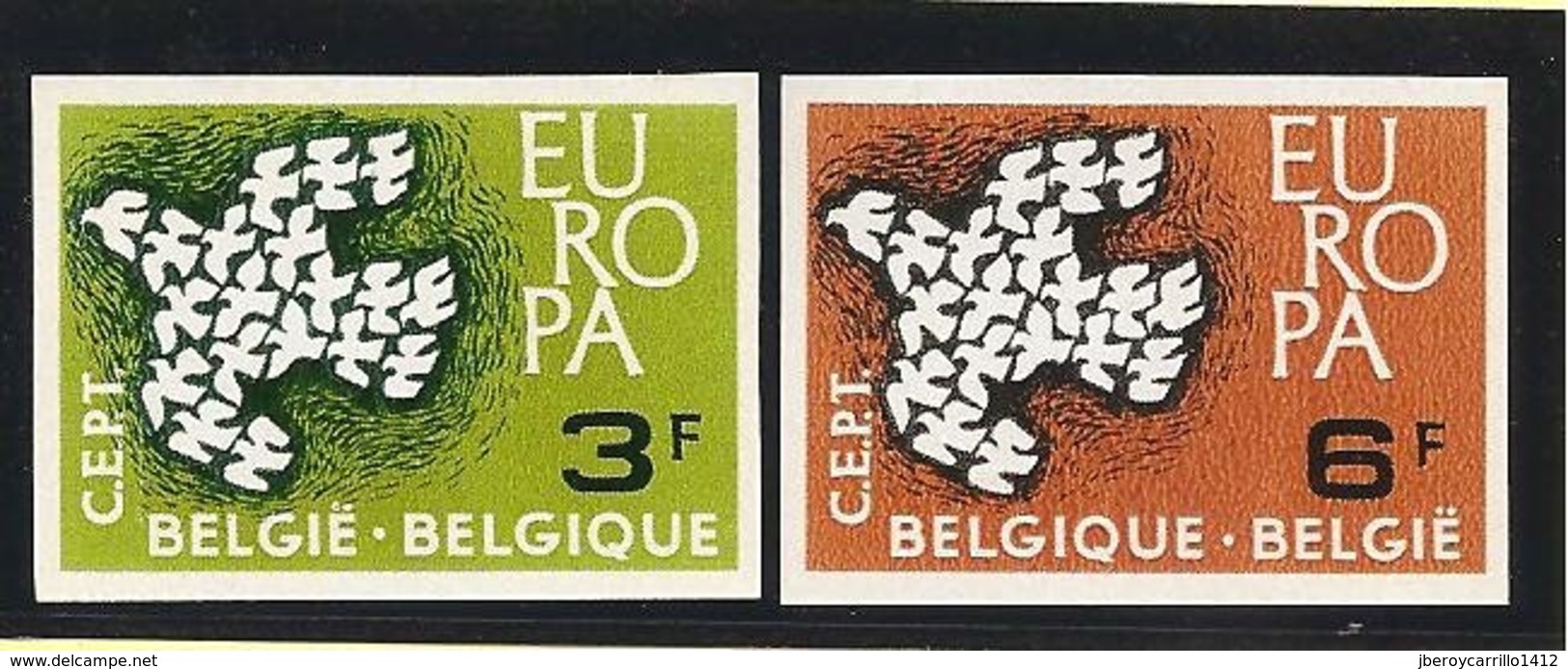 BÉLGICA // BELGIUM // BELGIQUE// BELGIE -  EUROPA 1961  - SERIE  2 V.- COMPLETA - SIN DENTAR  LUJO (IMPERFORATED) - 1961