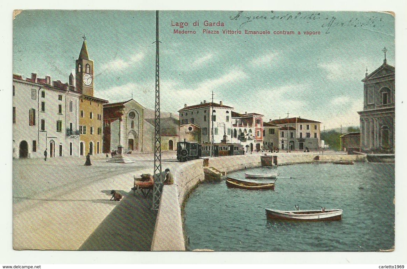 MADERNO - PIAZZA VITT. EMANUELE CON TRAM A VAPORE 1903 VIAGGIATA FP - Brescia