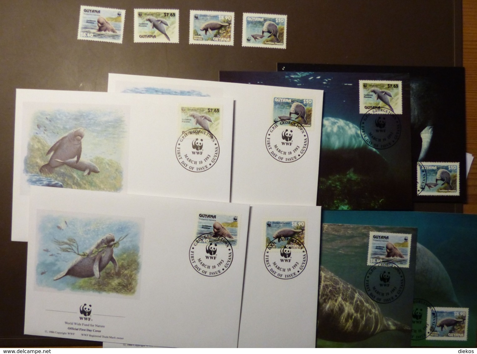 1993 GUYANA MANATE WWF  Mi. 4081 - 4084 Maxi Card FDC MNH #cover4920 - Collections, Lots & Séries