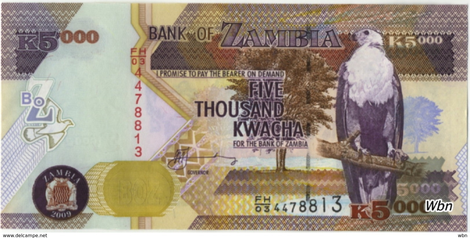 Zambia 5000 Kwacha (P45e) 2009 Sign 12 -UNC- - Zambie