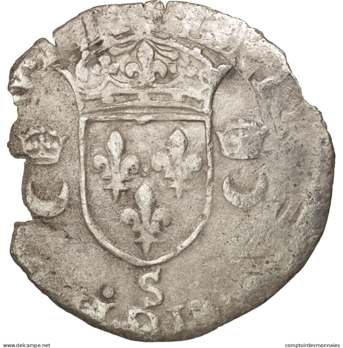 Monnaie, France, Douzain Aux Croissants, 1553, Troyes, TB, Billon, Duplessy:997 - 1547-1559 Heinrich II.