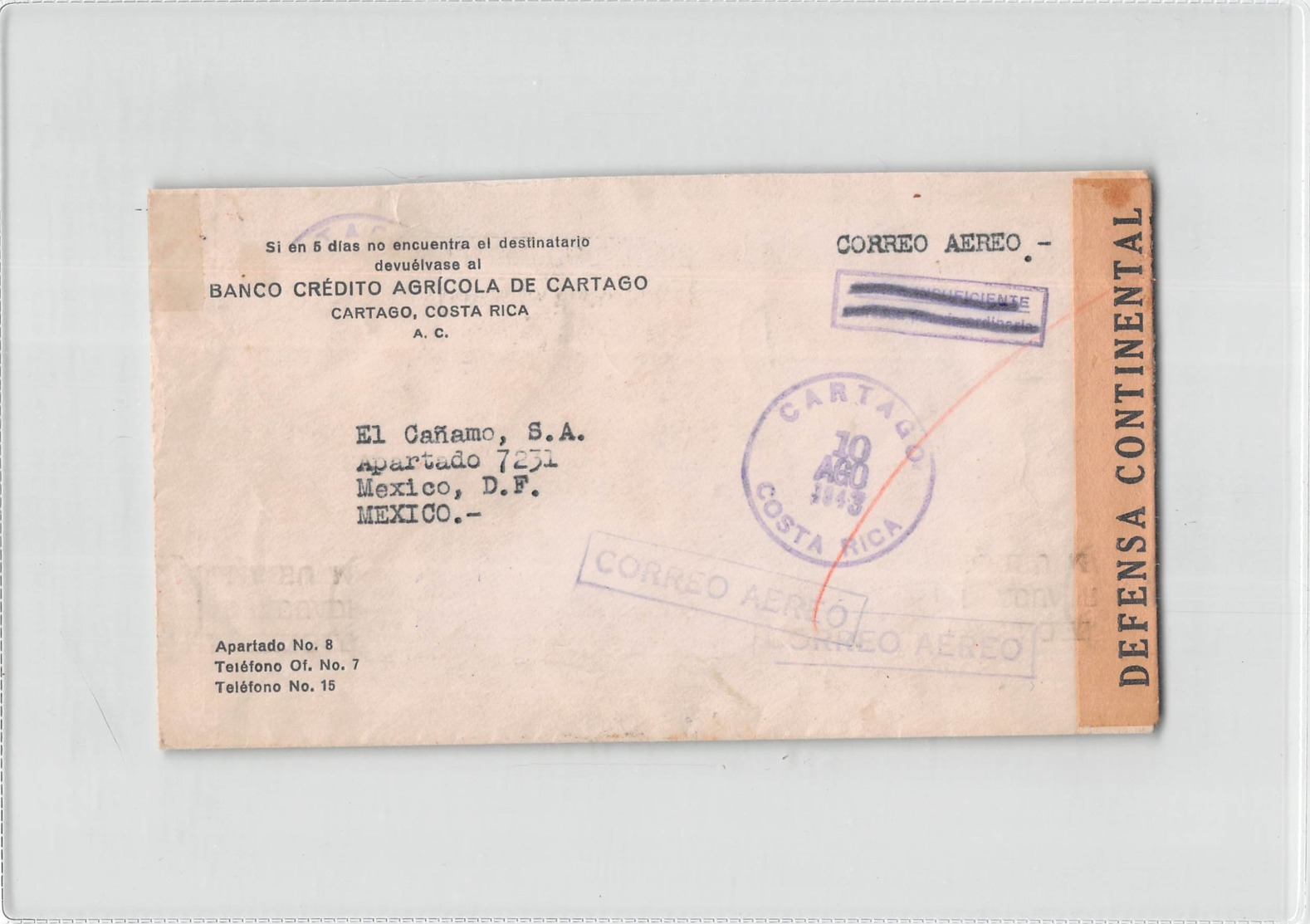 14542 BANCO CREDITO AGRICOLA DE CARTAGO COSTA RICA TO MEXICO - Costa Rica