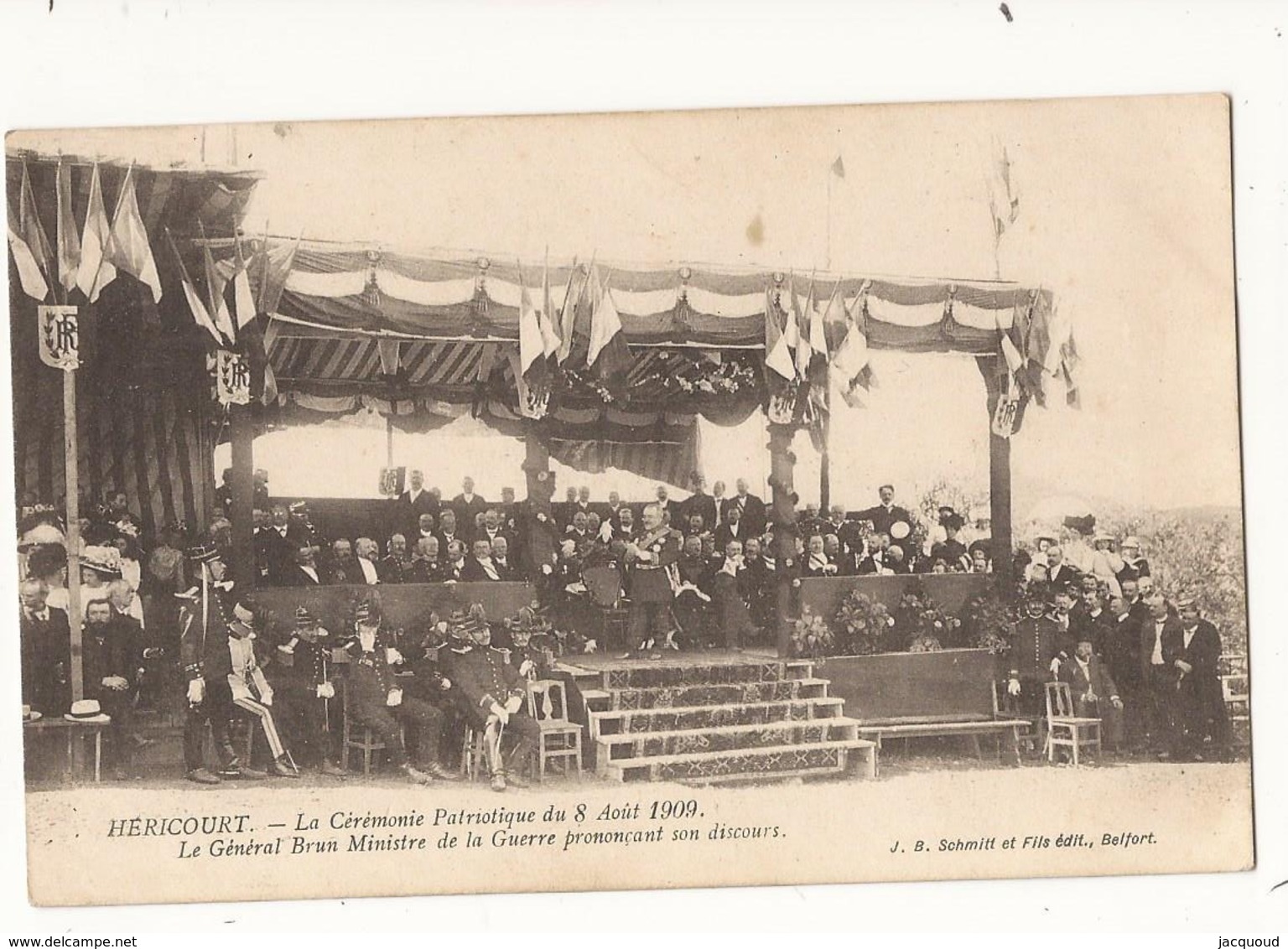 Militaria Héricourt La Cérémonie Patriotique Du 8 Mai 1909 Le Général BRUN Ministre De La Guerre Prononçant Son Discourt - Guerra 1914-18