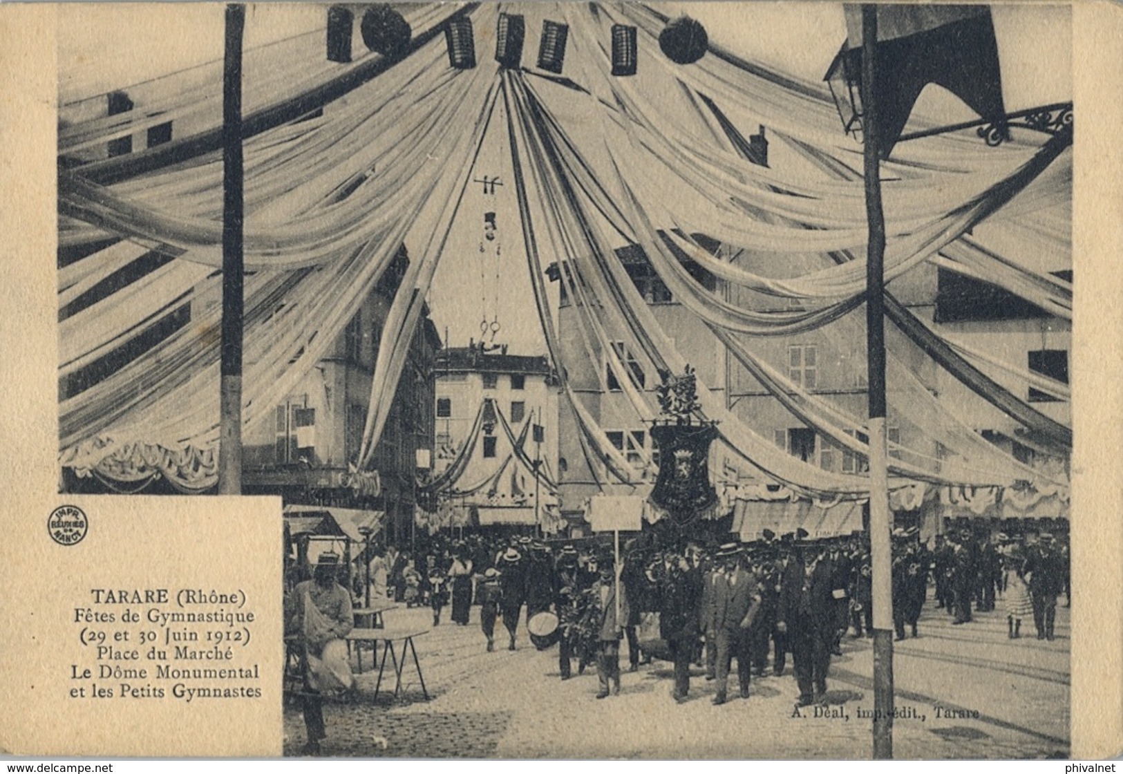 1912 FRANCIA - TARARE , T.P. SIN CIRCULAR ,  FÉTES DE GYMNASTIQUE , GIMNASIA , PLACE DU MARCHÉ - Gymnastique