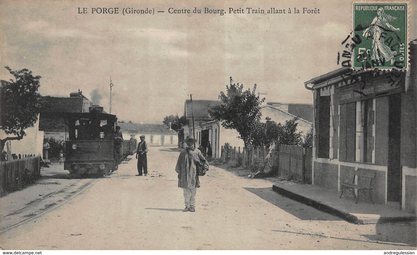 CPA LE PORGE ( Gironde ) - Centre Du Bourg. Petit Train Allant à La Forêt - Autres & Non Classés