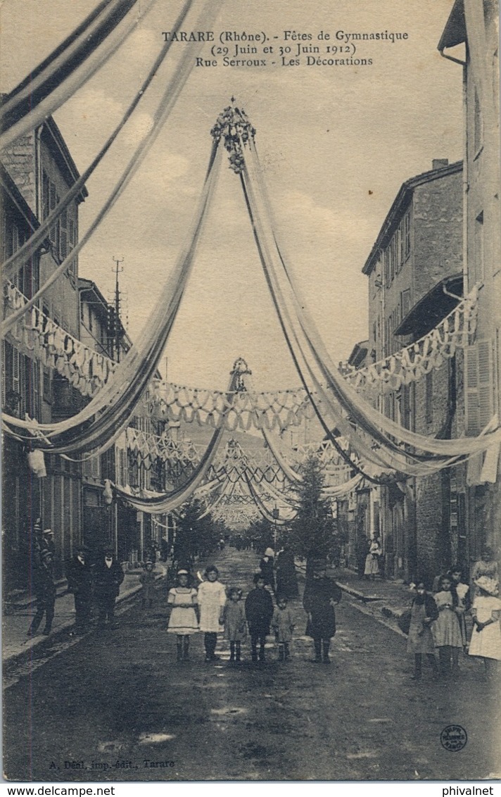 1912 FRANCIA - TARARE , T.P. SIN CIRCULAR ,  FÉTES DE GYMNASTIQUE , GIMNASIA , LES DÉCORATIONS - Gymnastique