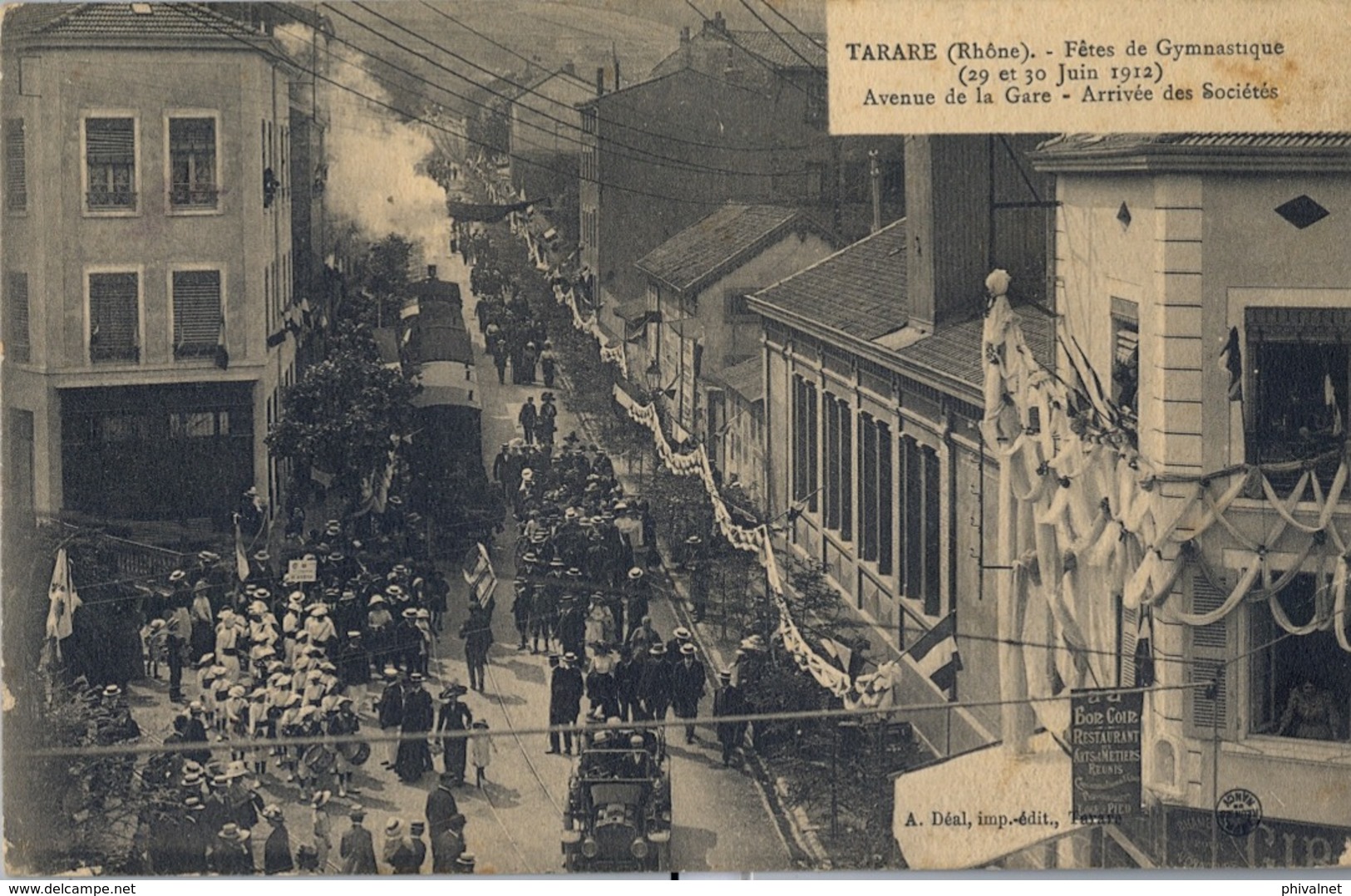 1912 FRANCIA - TARARE , T.P. SIN CIRCULAR ,  FÉTES DE GYMNASTIQUE , GIMNASIA , ARRIVÉE DES SOCIÉTÉS - Ginnastica