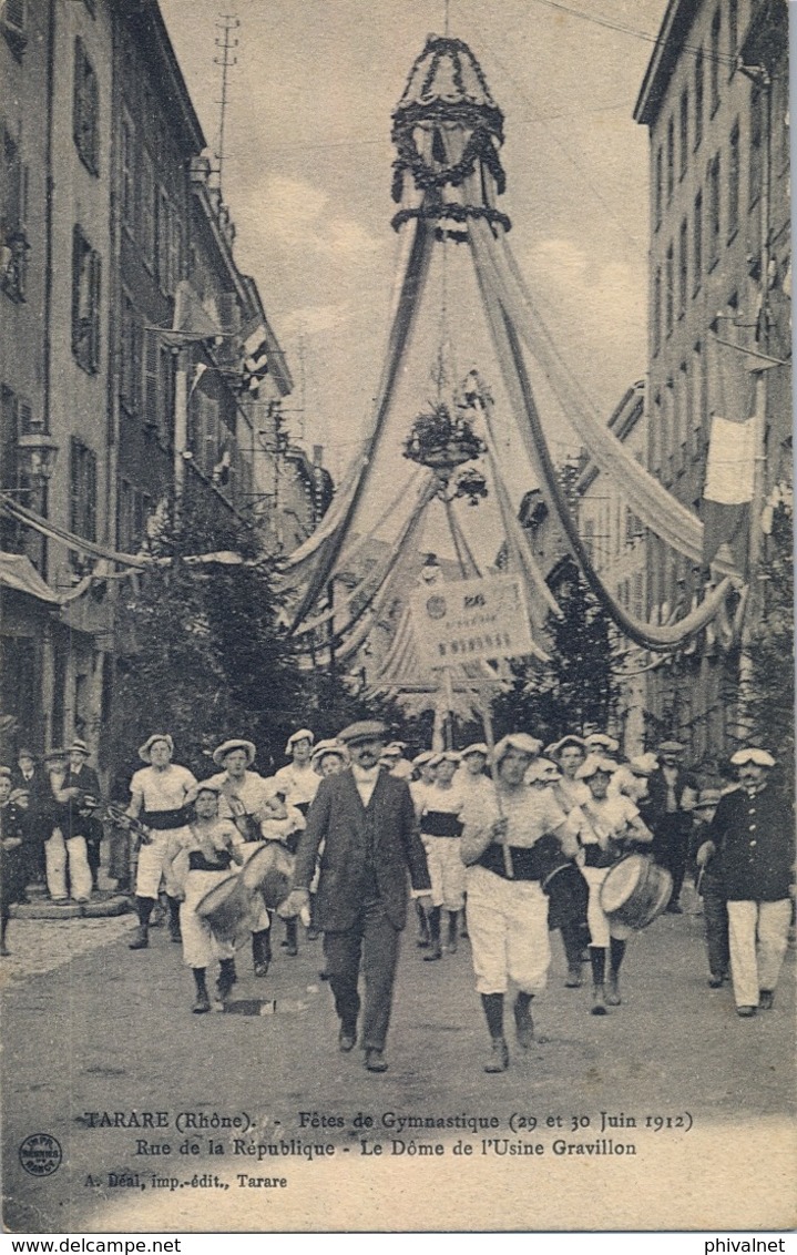 1912 FRANCIA - TARARE , T.P. SIN CIRCULAR ,  FÉTES DE GYMNASTIQUE , GIMNASIA , LE DÓME DE L'USINE GRAVILLON - Gymnastics