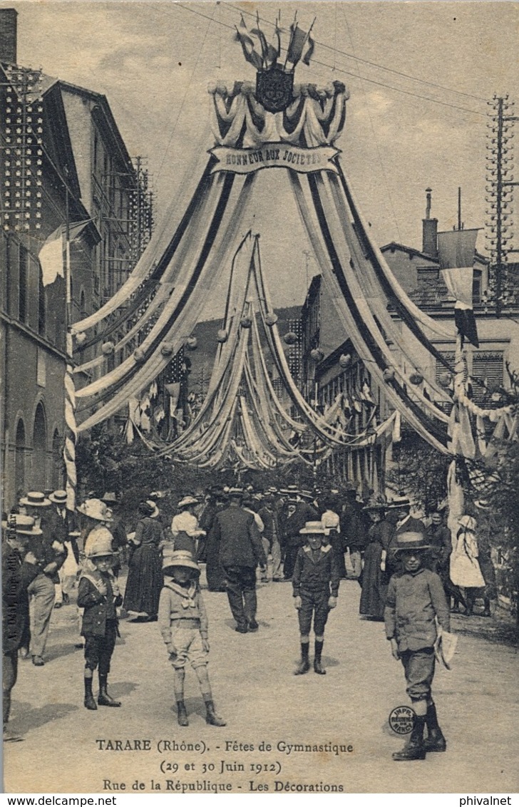 1912 FRANCIA - TARARE , T.P. SIN CIRCULAR ,  FÉTES DE GYMNASTIQUE , GIMNASIA , LES DÉCORATIONS - Gymnastique