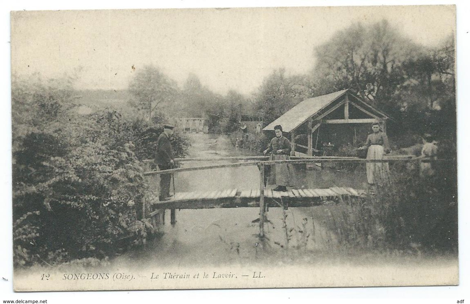 CPA ANIMEE SONGEONS, ANIMATION, LE THERAIN ET LE LAVOIR, OISE 60 - Songeons