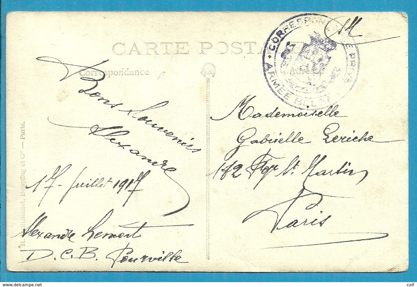 Foto-kaart (verzonden POURVILLE (France)) Met Stempel CORRESPONDANCE PRIVEE / ARMEE BELGE - Belgisch Leger