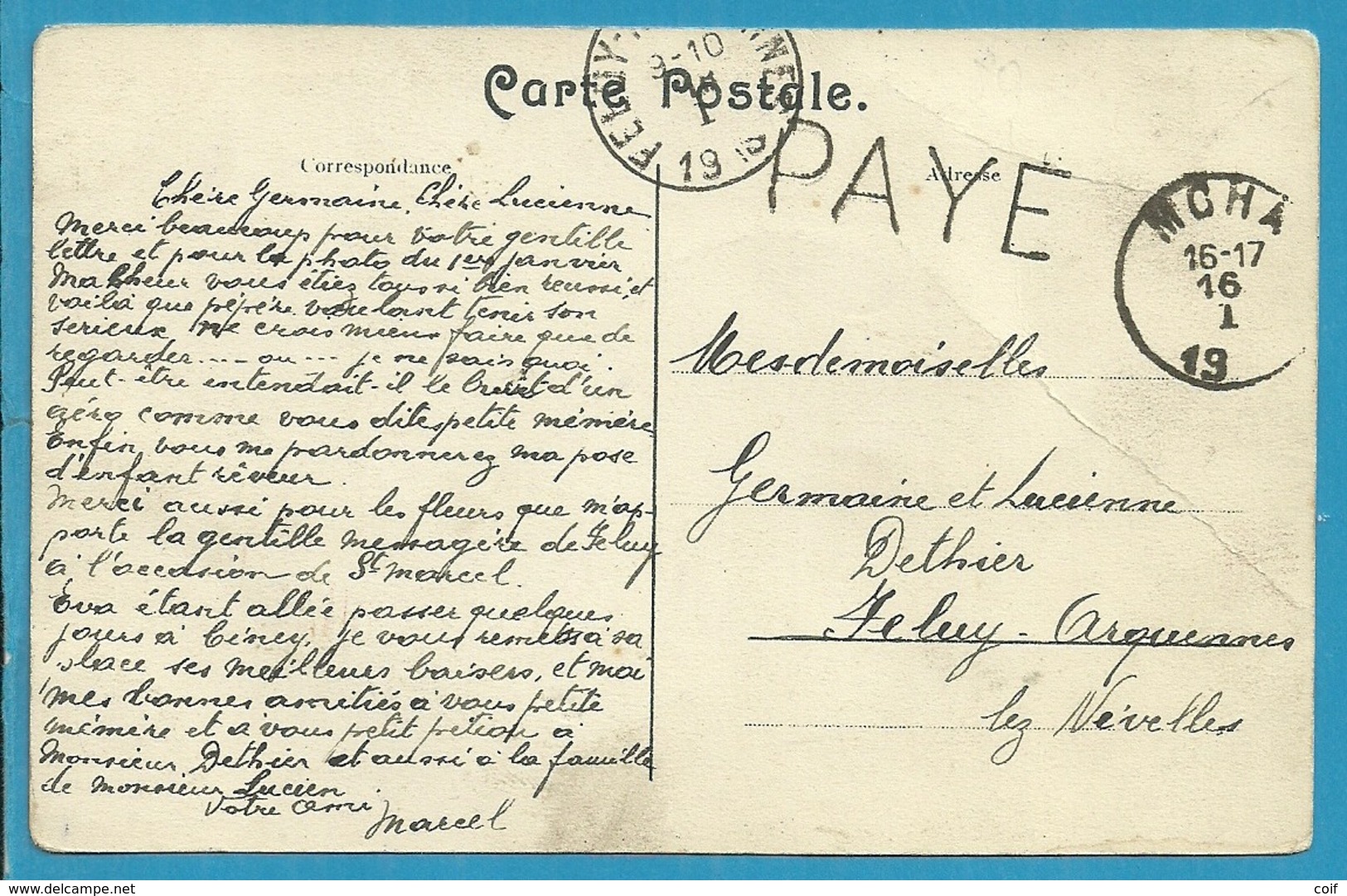 Kaart Met Stempel MOHA (19 Links) Met Stempel  PAYE (noodstempel) - Fortune (1919)