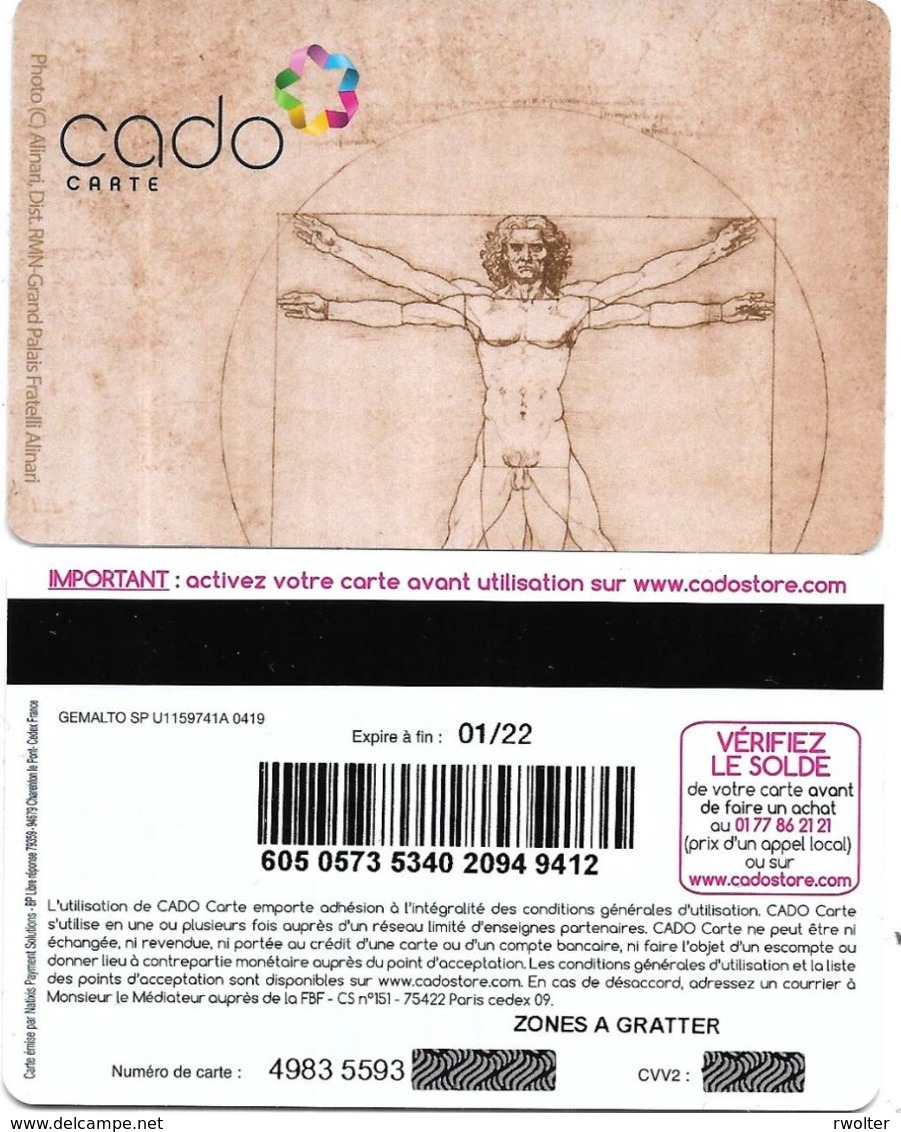 @+ Carte Cadeau - Gift Card : Cado Carte - Leonard De Vinci (01/22) - France - Tarjetas De Fidelización Y De Regalo