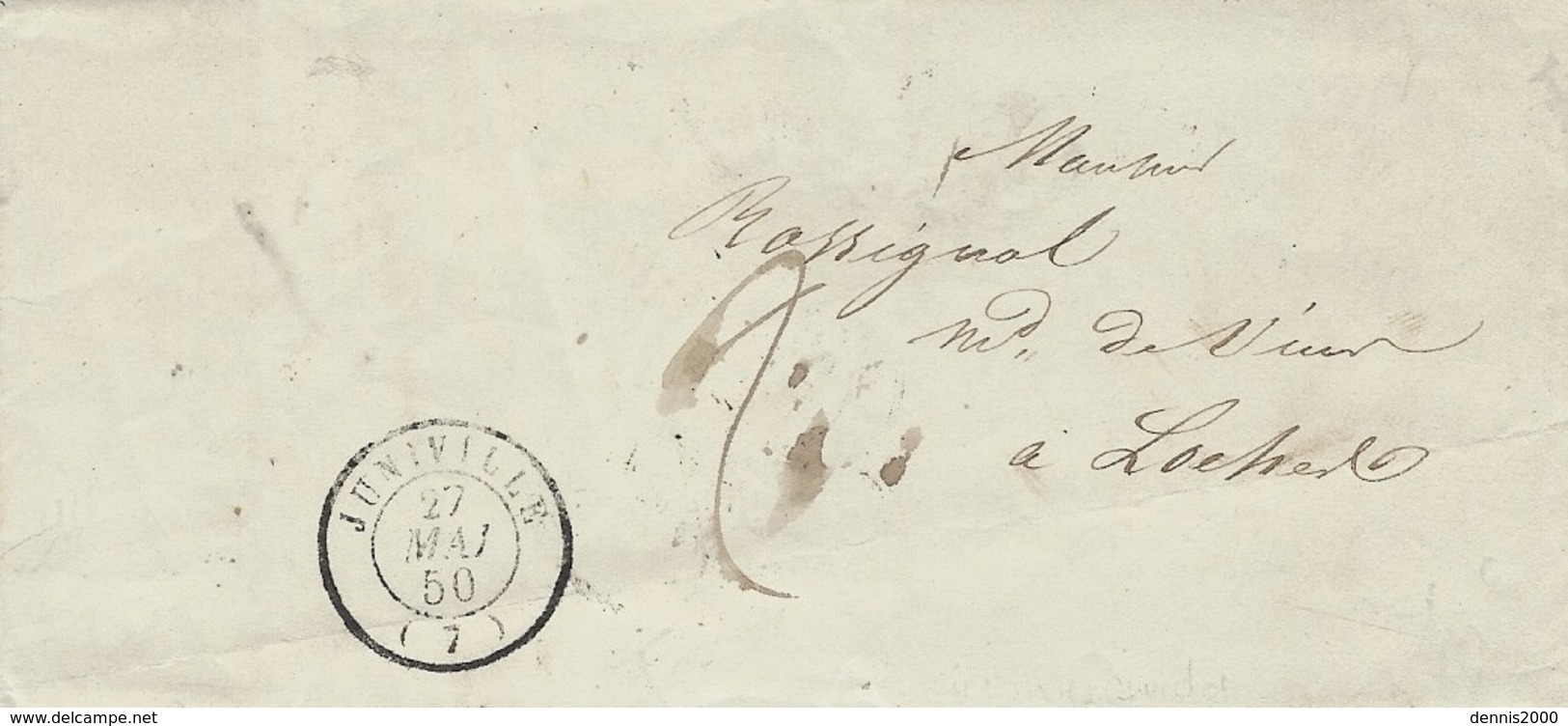 1850- Lettre De JUNIVILLE ( Ardennes )  Cad T15  Taxe 2 D. - 1849-1876: Periodo Clásico