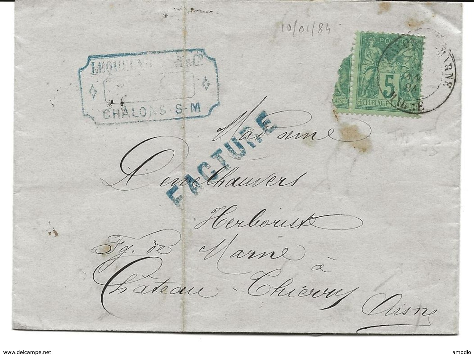France Facture Lequeux Lecat Chalons Sur Marne 10/01/84 / YT 75 - Manual Postmarks