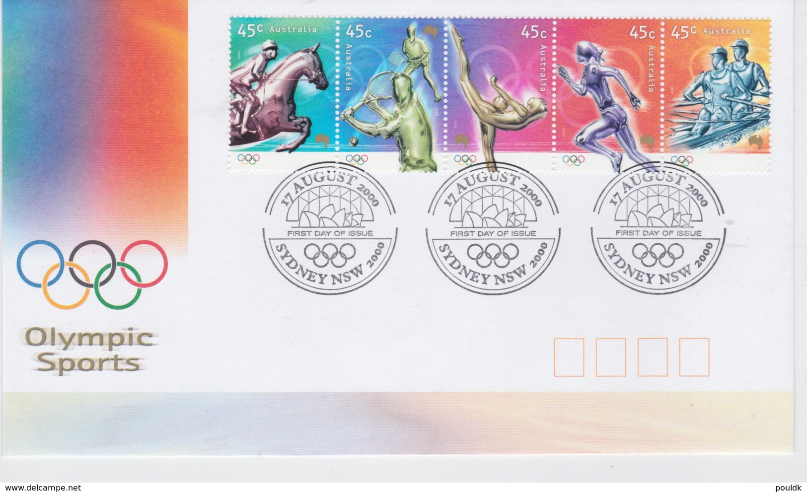 Australia 2000 FDC Olympic Games Sydney - Strip Of Five Stamps (G103-44) - Ete 2000: Sydney