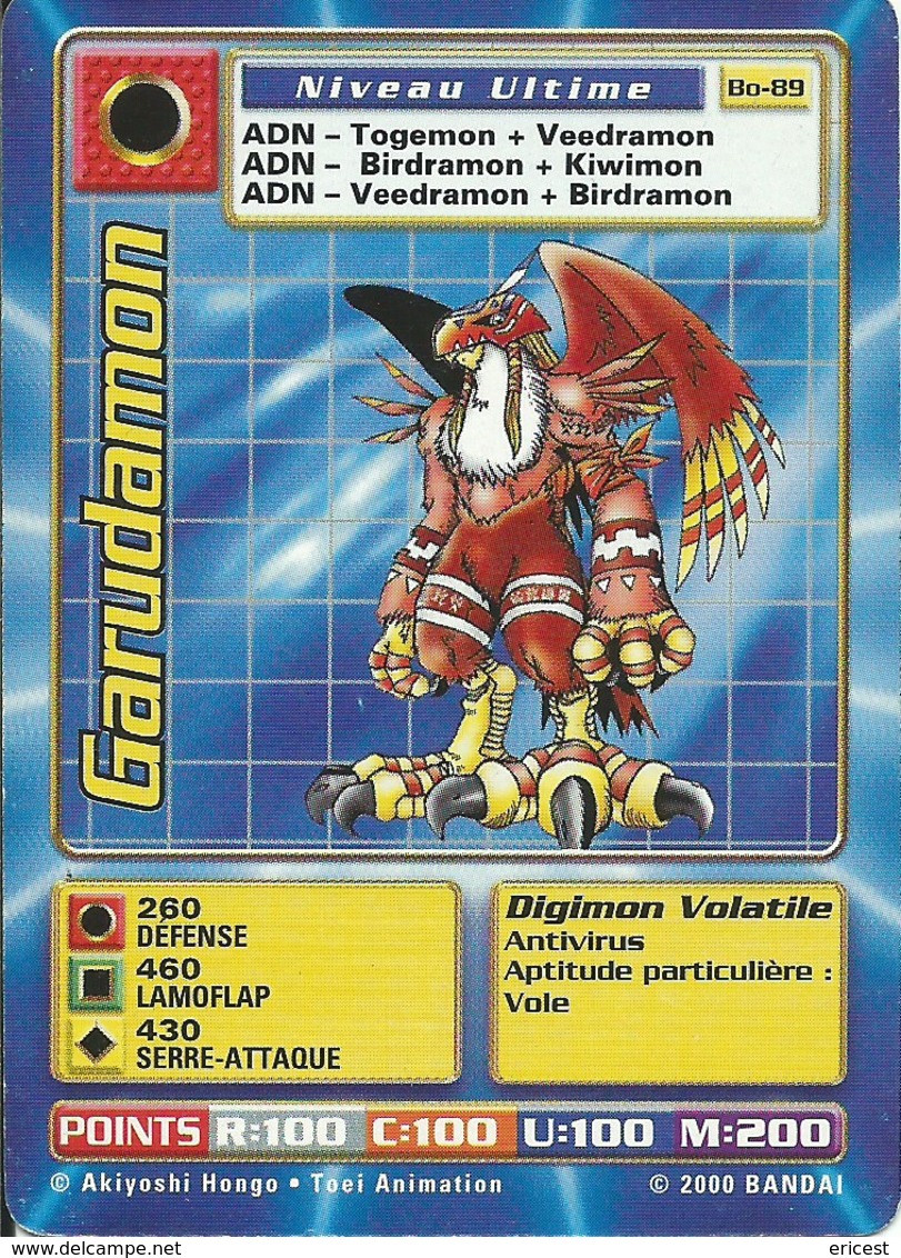 B - CARTE DIGIMON GARUDAMON BO-89 FR BON ETAT - Autres & Non Classés