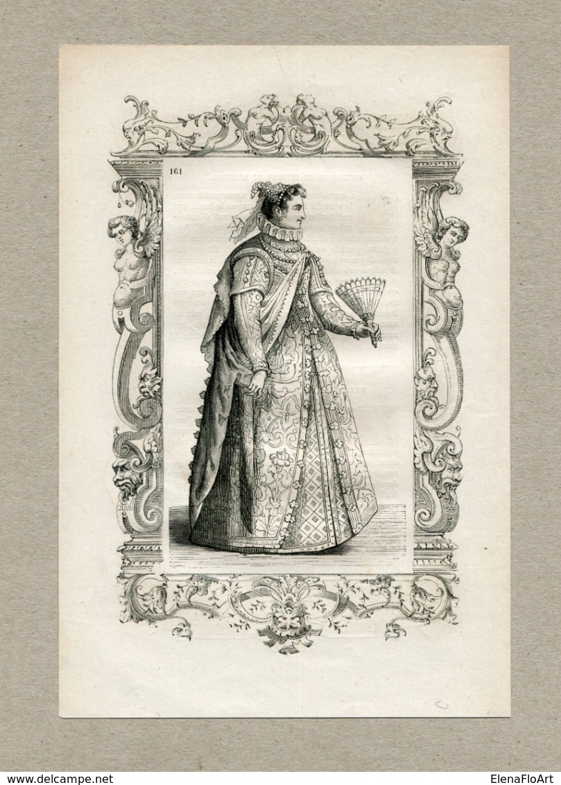 Costume Of Noble Lady From Conegliano Venice Fashion Mode Engraving Vecellio 1860 № 161 - Prints & Engravings