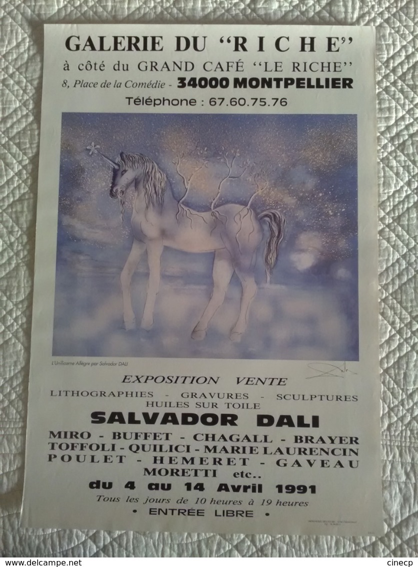 AFFICHE ANCIENNE ORIGINALE SALVADOR DALI LICORNE 1991 MONTPELLIER - Manifesti