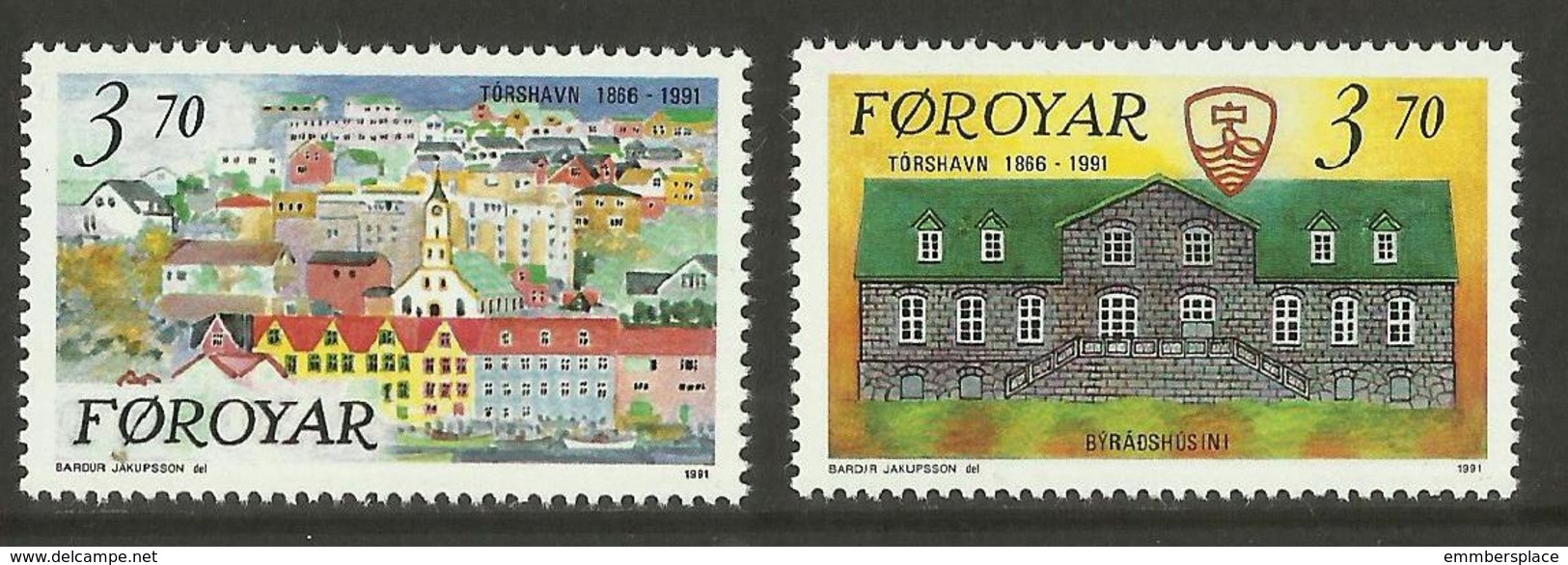 Faroe Islands - 1991 Torshavn Anniversary MNH **   SG 208-9  Sc 222-3 - Islas Faeroes