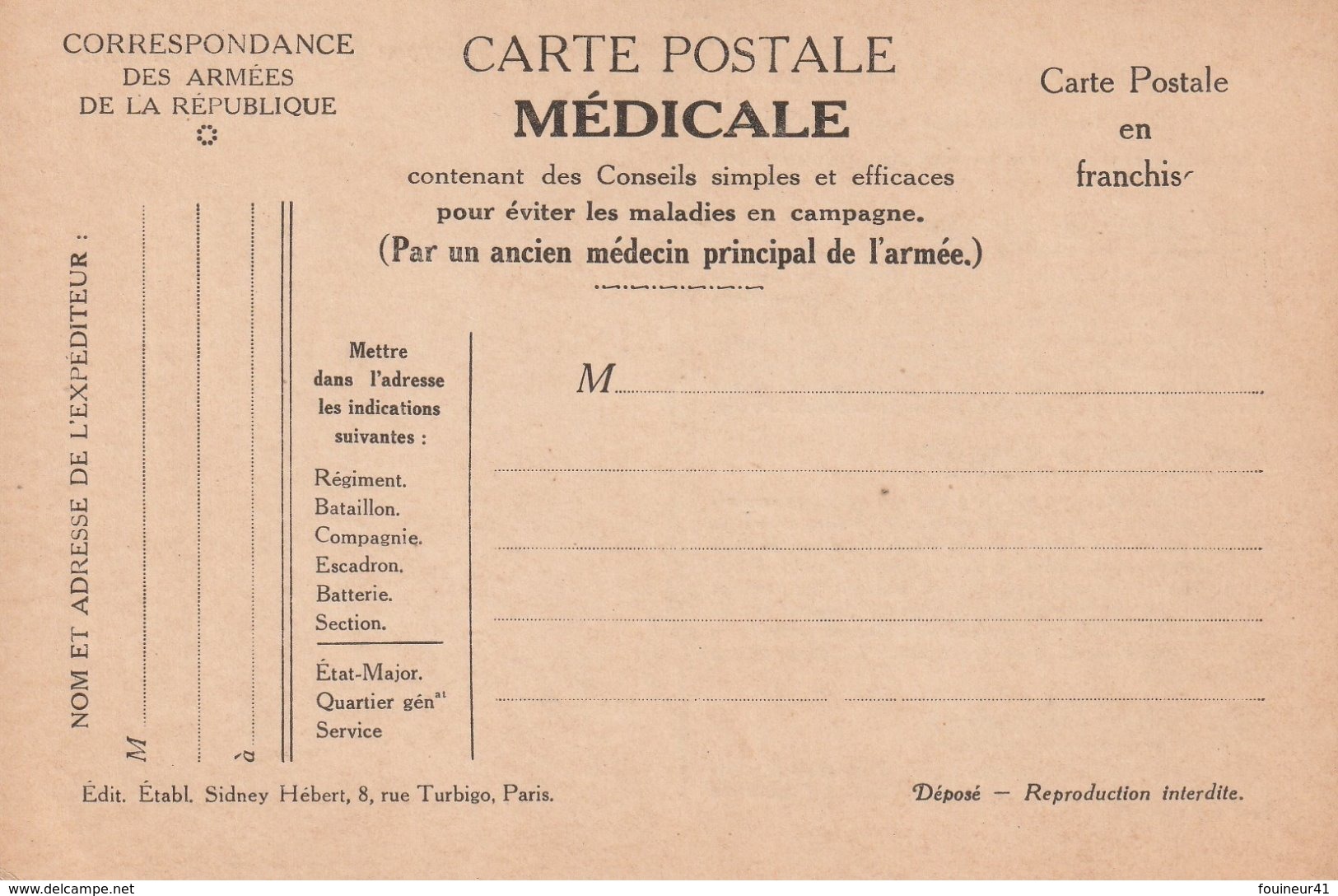 Carte Postale Médicale, No 2, Pour éviter La Diarrhée Et Le Choléra, 2 Scans - Guerre 1914-18