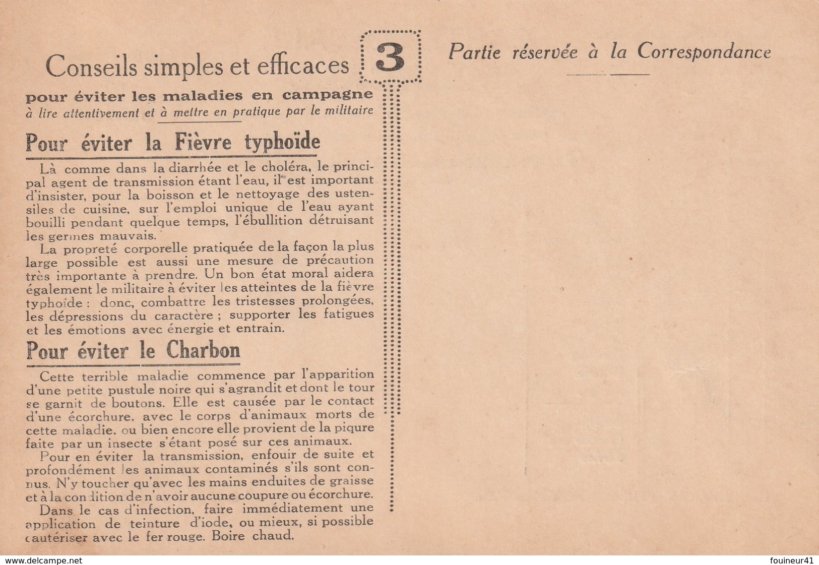 Carte Postale Médicale, No 3, Pour éviter La Fièvre Typhoïde, Pour éviter Le Charbon, 2 Scans - Guerre 1914-18