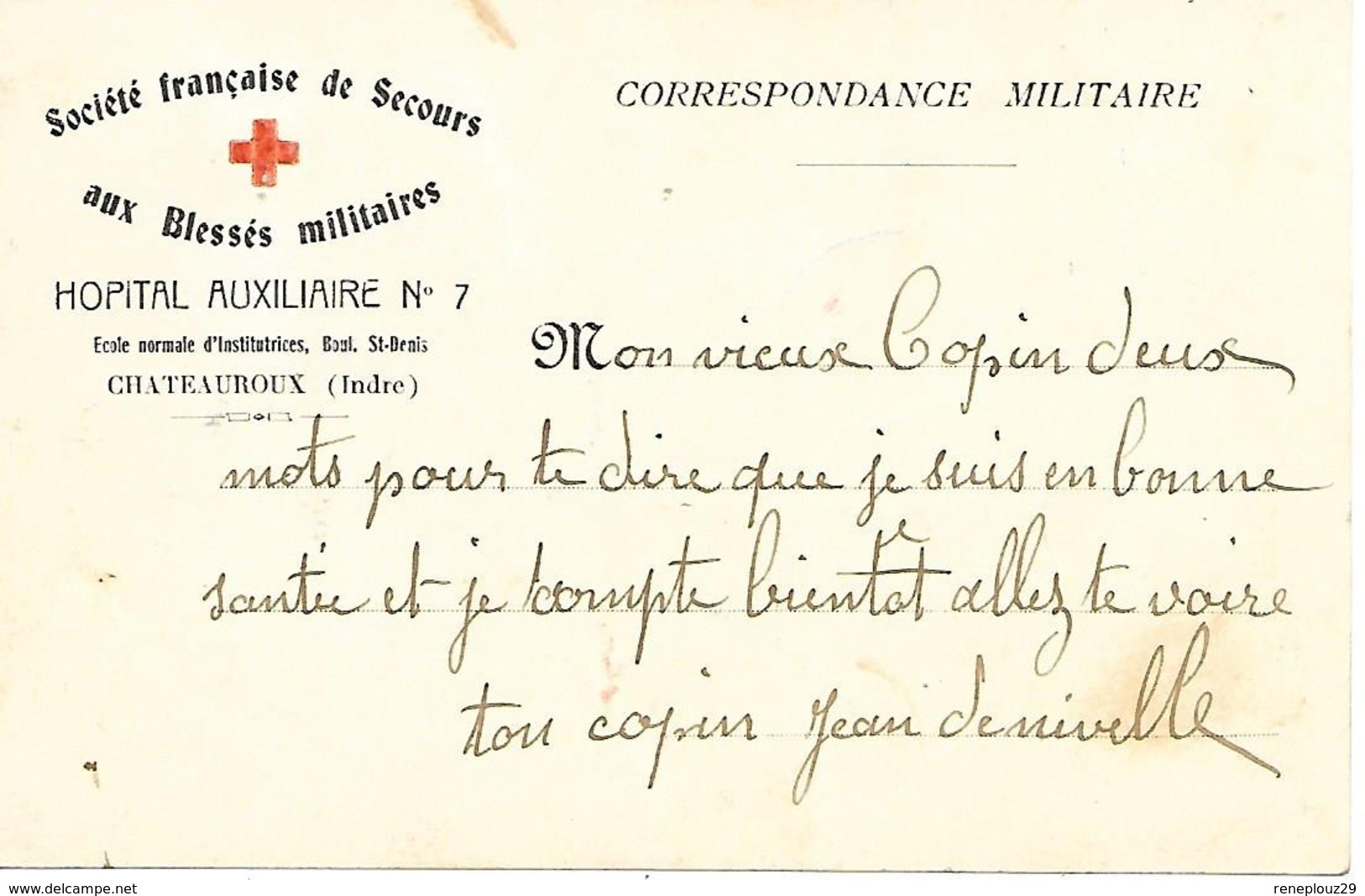 36-cachet Hôpital Aux. N°7 De Chateauroux Imprimé Sur CP Humoristique De La Guerre 14/18 - Guerre De 1914-18