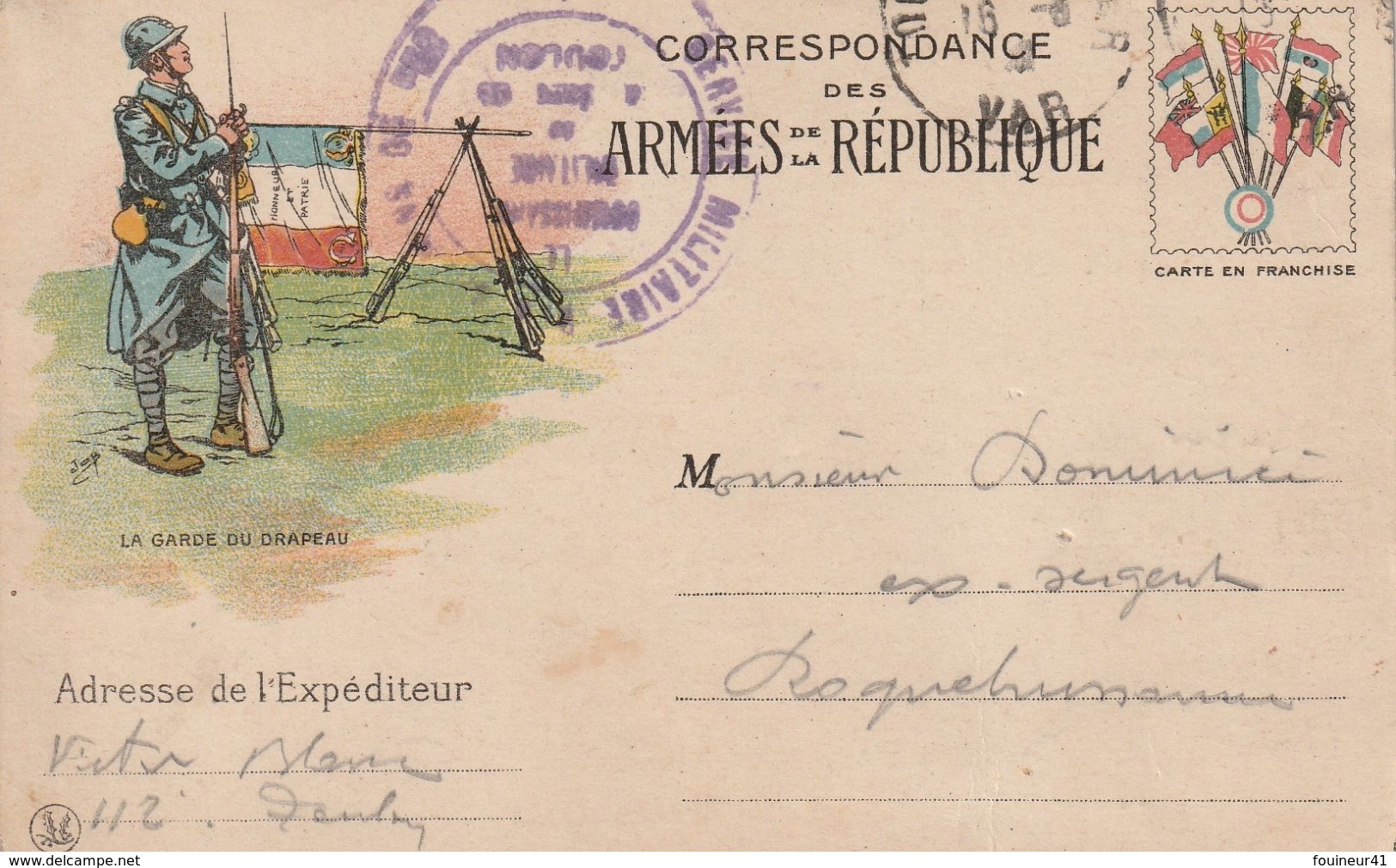 Correspondance Des Armées De La République - La Garde Du Drapeau, Illustration De Job. Expédiée De Toulon - Guerre 1914-18