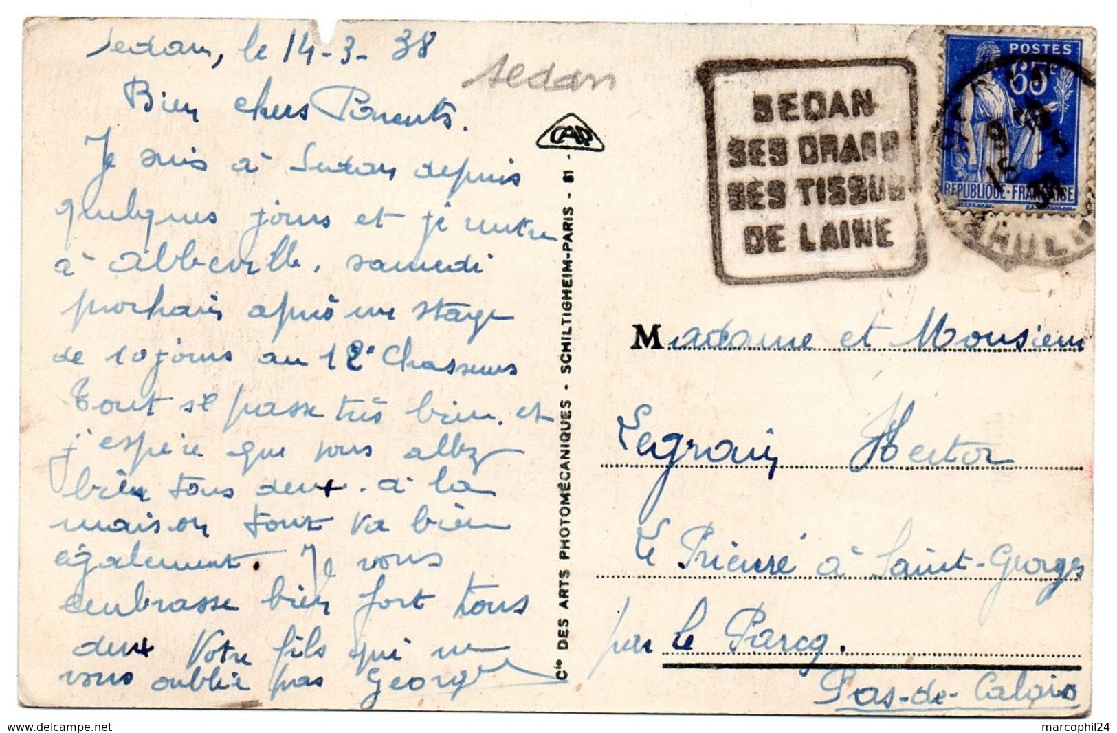 ARDENNES - Dépt N° 08 = SEDAN 1938 = FLAMME  DAGUIN 'DRAPS / TISSUS / LAINE' (petites Lettres) - Mechanical Postmarks (Other)