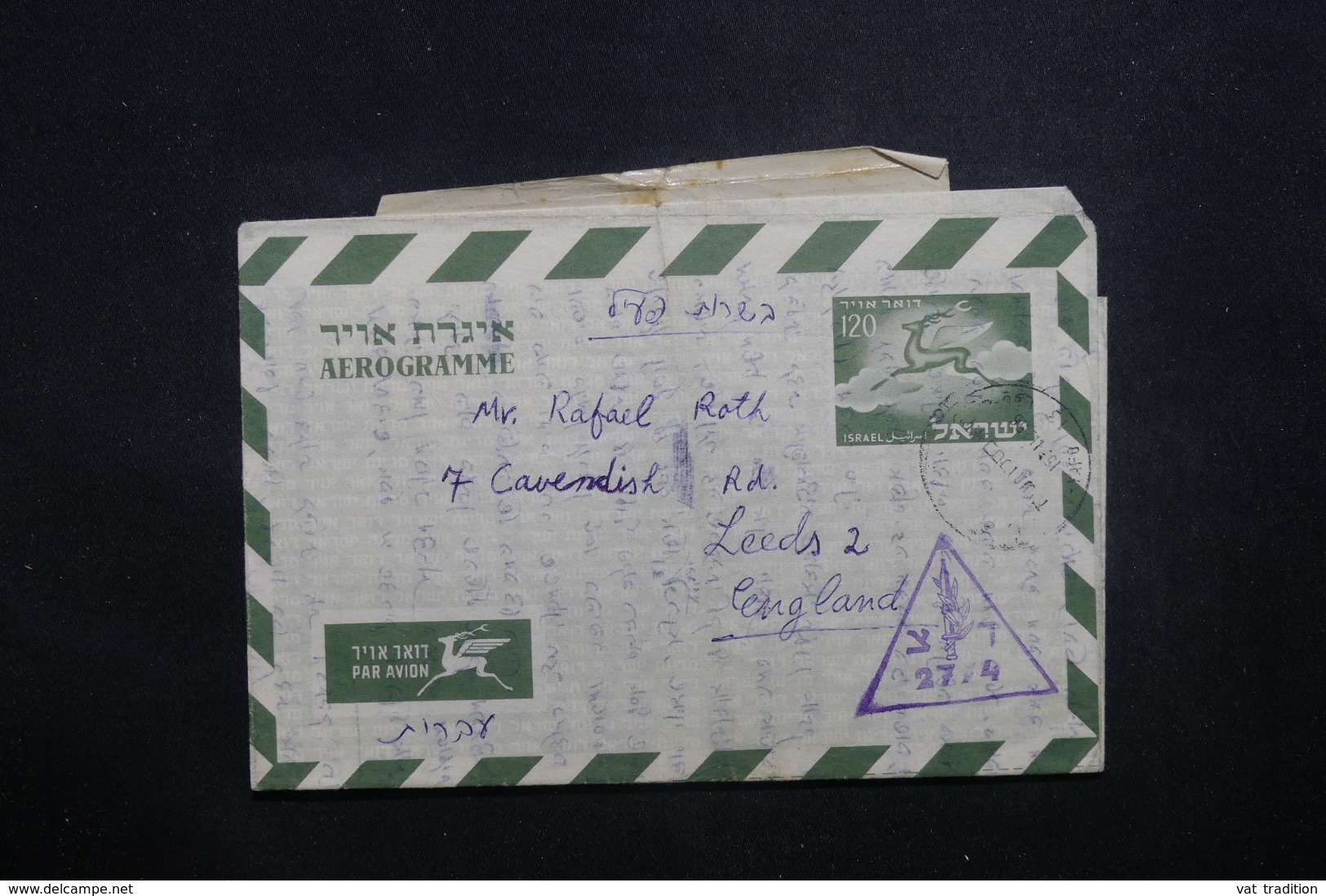 ISRAËL - Aérogramme Pour Le Royaume Uni En 1956 Avec Cachet De Contrôle - L 42925 - Cartas & Documentos