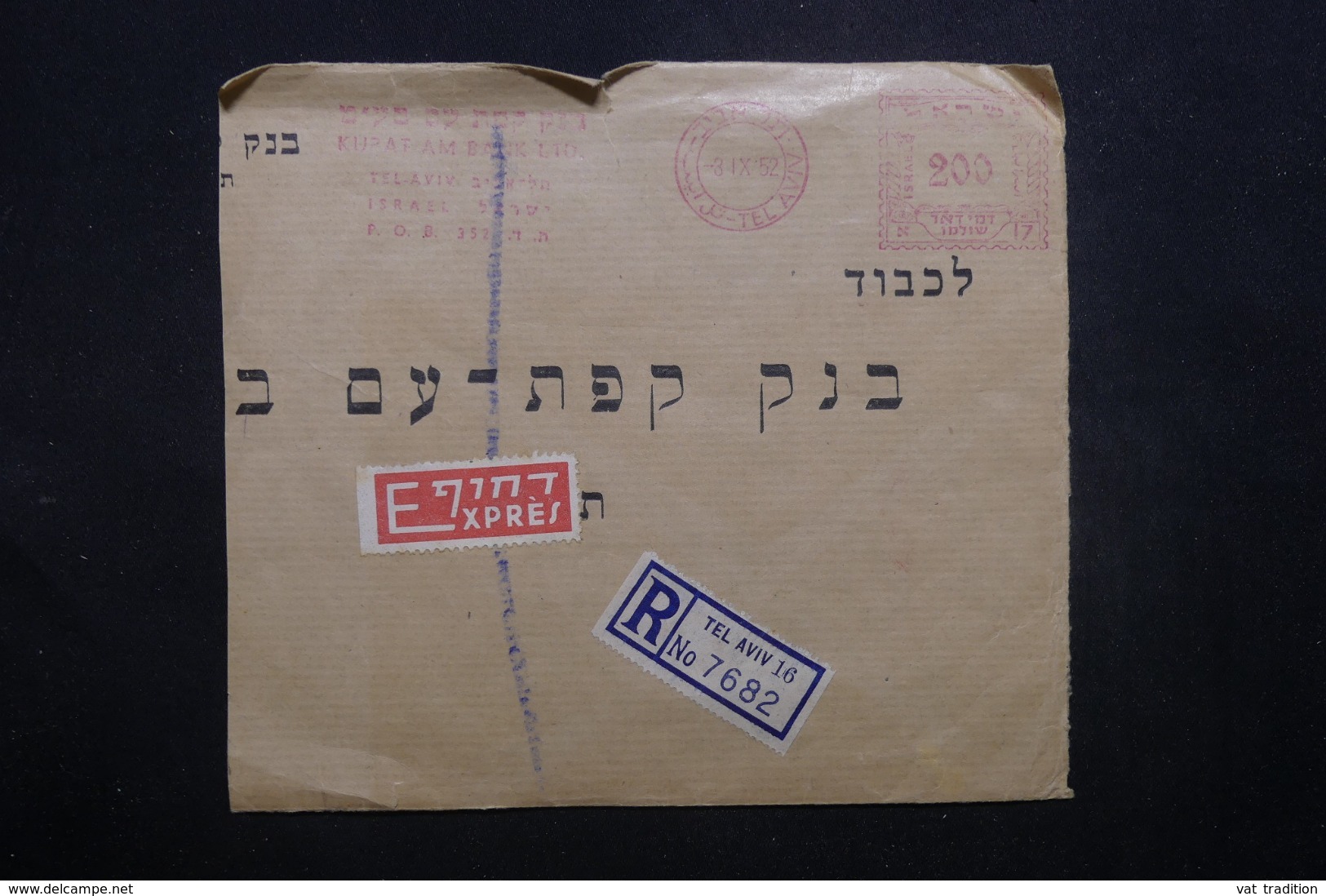 ISRAËL - Affranchissement Mécanique De Tel Aviv Sur Enveloppe ( Devant ) En Recommandé Exprès En 1952- L 42930 - Covers & Documents