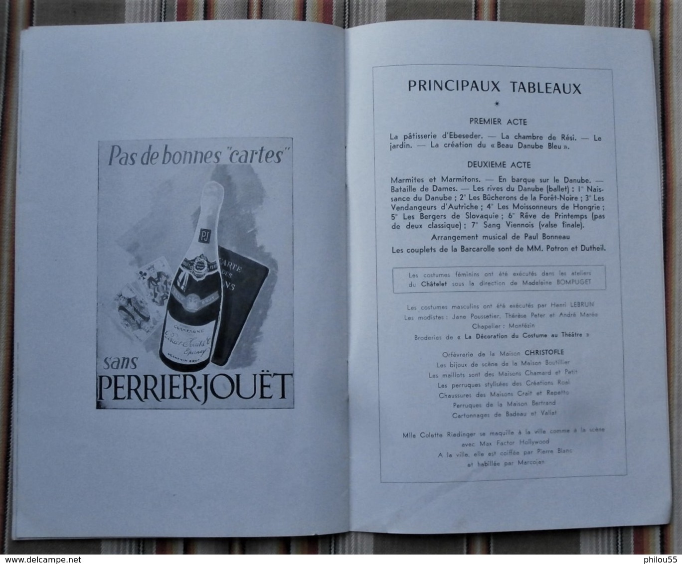 Programme CHATELET PUB Decca, Alcools, Champagne Castellane Perrier Jouet, Perrier,SNCF Biere CHAMPIGNEULLES Jean CHEVAL