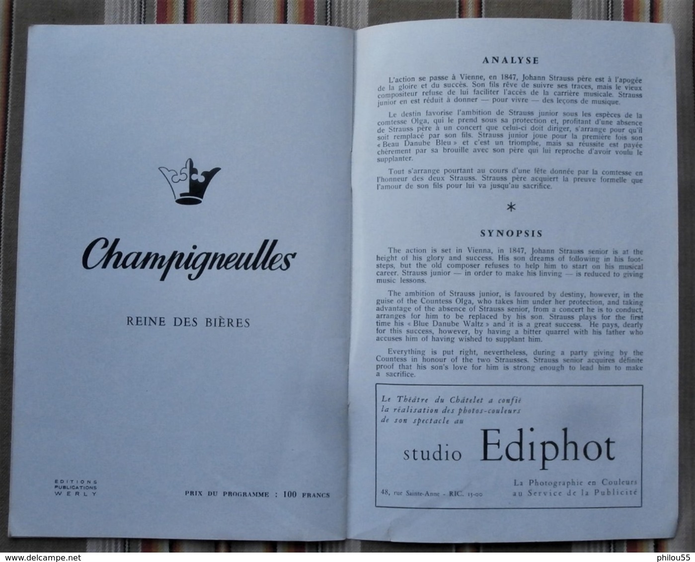 Programme CHATELET PUB Decca, Alcools, Champagne Castellane Perrier Jouet, Perrier,SNCF Biere CHAMPIGNEULLES Jean CHEVAL