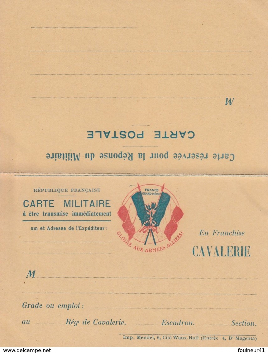 Carte Militaire - Gloire Aux Armées Alliées - Cavalerie (avec Carte Réponse, Voir Scan) - Guerre 1914-18