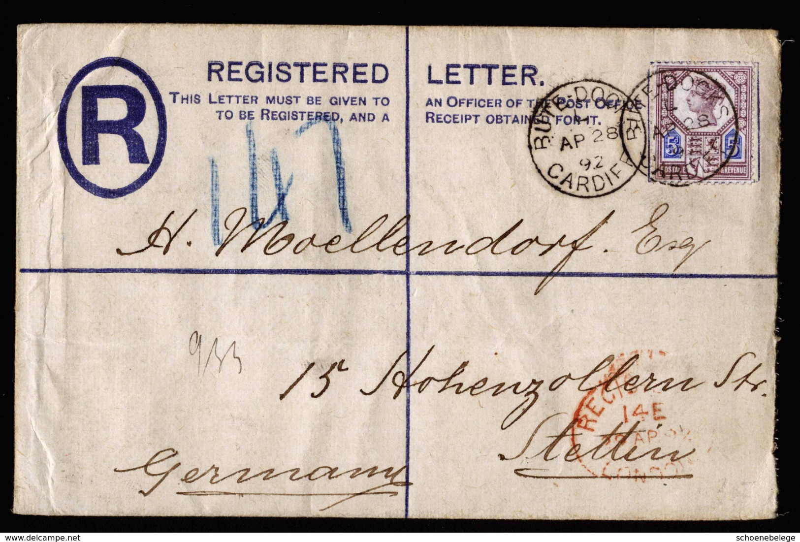 A6342) UK Registered Cover Bute Docks 1892 With Single Franking Mi.93 - Covers & Documents