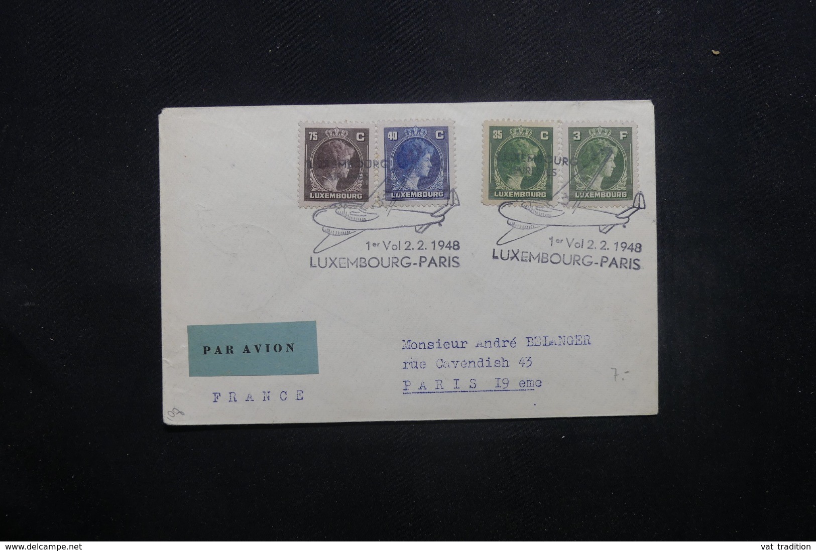 LUXEMBOURG - Enveloppe Par  1er Vol Luxembourg / Paris En 1948, Affranchissement Plaisant - L 42961 - Storia Postale