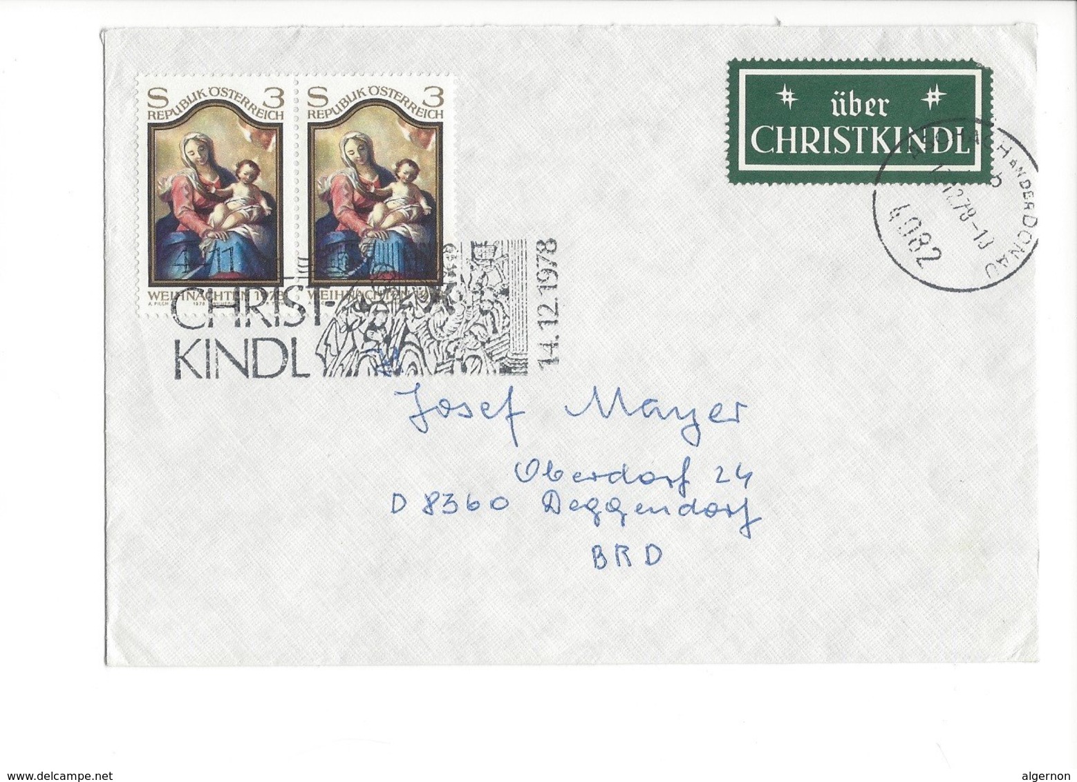 22398 - Christkindl 1978 Cover Pour Deggendorf 14.12.78 + Vignette - Noël