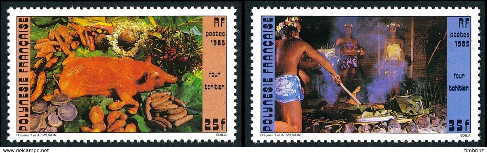 POLYNESIE 1985 - Yv. 241 Et 242 ** TB   - Four Tahitien: Cochon, Cuisiniers (2 Val.)  ..Réf.POL23942 - Ungebraucht