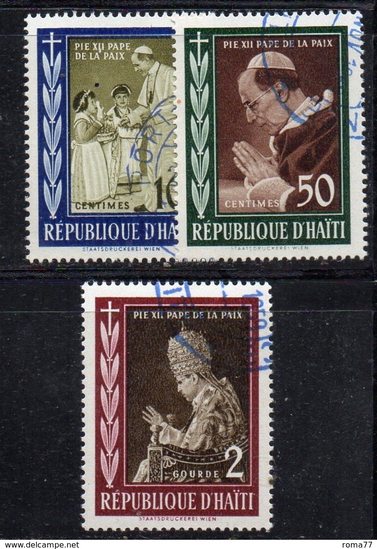 APR2131 - HAITI 1959 , Serie Yvert N. 410/412  Usata Con Gomma (2380A) Pio XII - Haiti