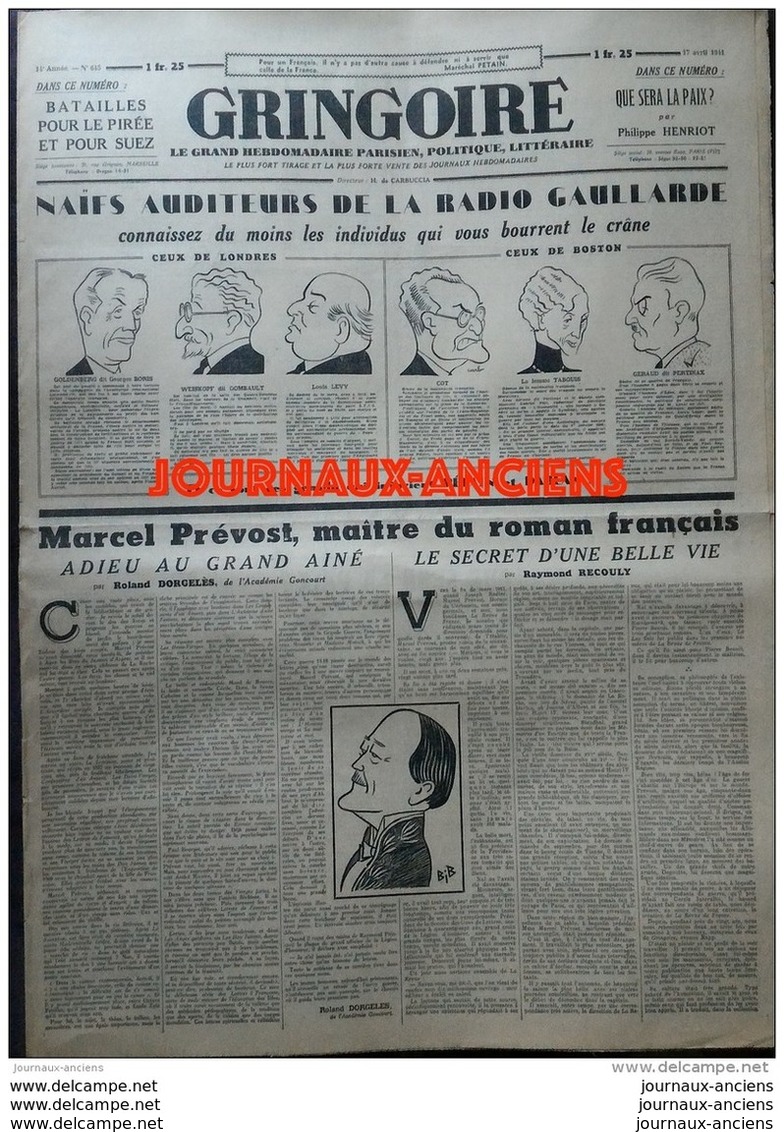 1941 Journal GRINGOIRE - COLLABORATION - N° 645 RADIO GAULLARDE - A VOIR - 1939-45