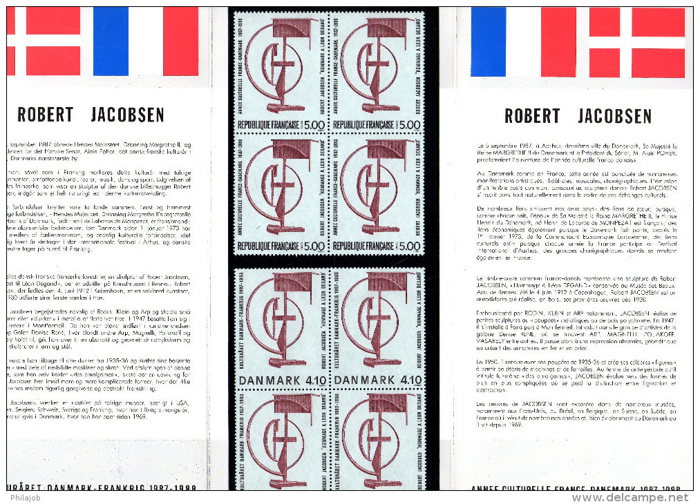 " FRANCE / DANEMARK : JACOBSEN " Emission Commune SOUS BLISTER De 1988 . 4 X N°YT 2551 + Timb. Dan. PPEC - Joint Issues