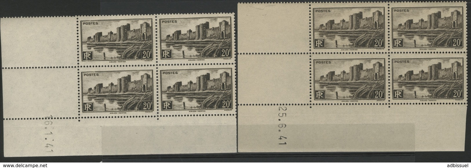 N° 501 (x8) ** (MNH). Cote 17 €. Deux Coins Datés Du 16/1/41 Et 25/6/41 / Blocs De Quatre "Aigues Mortes". - 1940-1949